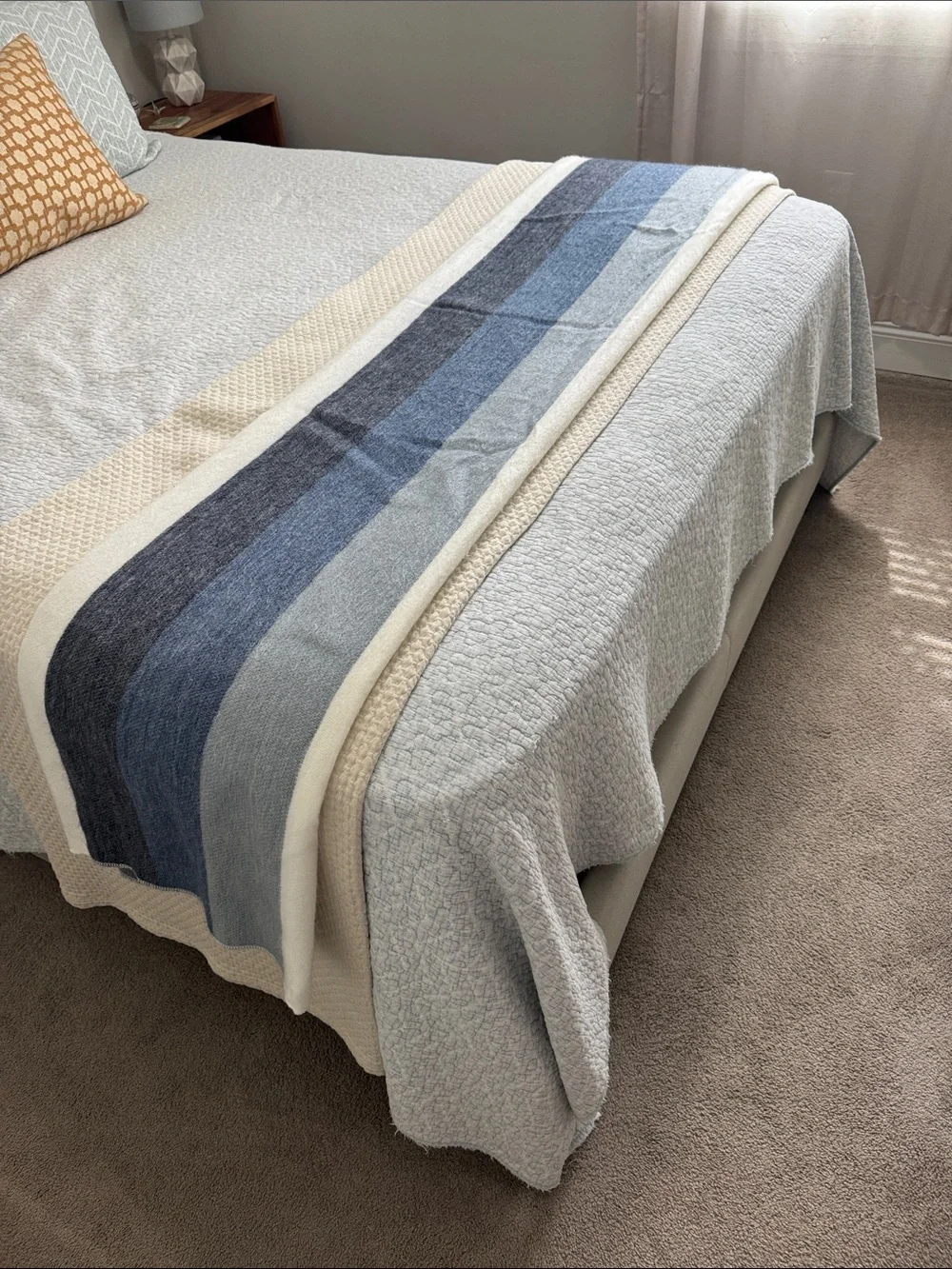 Classic Blue Stripe Cotton Throw Blanket - Home Bedding SO SOFT